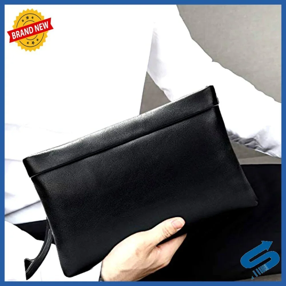 Large Genuine Leather Clutch Wallet with Removable Wrist Strap for Men